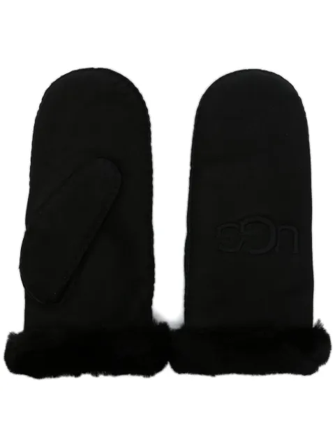 UGG logo-embroidered shearling mittens Black 20932