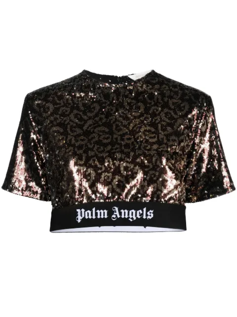 Palm Angels sequin-embellished crop top Brown PWAA068F23FAB0016010