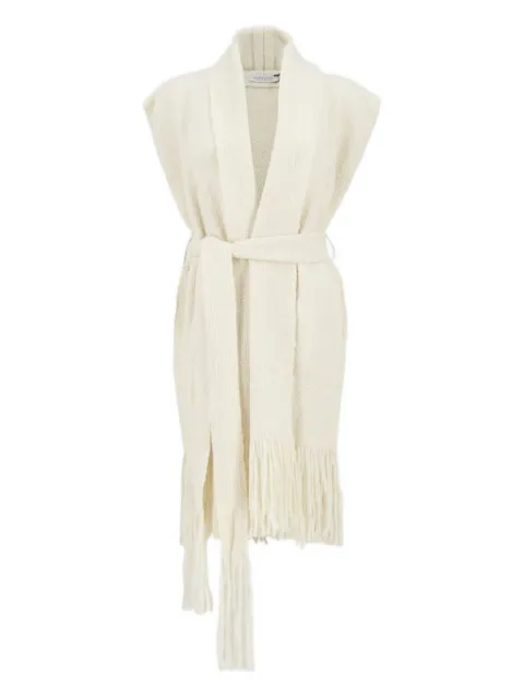 Gabriela Hearst Teagan fringed belted cashmere vest Neutrals 4239948A041