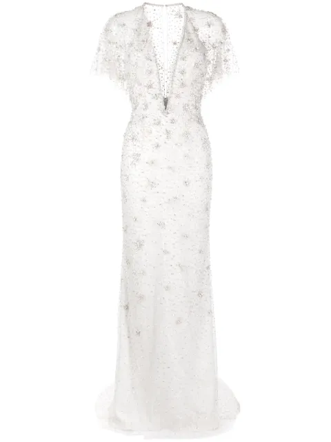 Jenny Packham Sofie crystal-embellished gown Grey JPB949