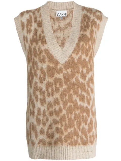 GANNI leopard-jacquard vest Neutrals K1977