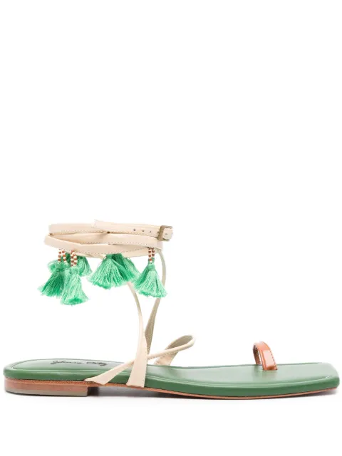 Johanna Ortiz Conversando Con El Viento leather flat sandals Green AC00921