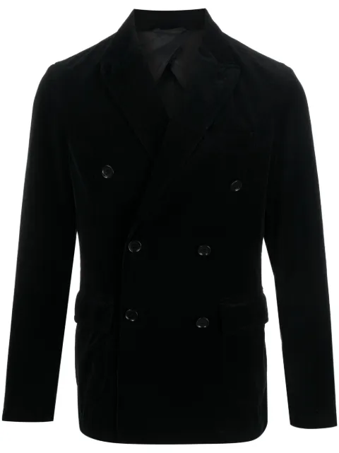 ASPESI notched-lapels velvet-finish double-breasted blazer Black CJ36V548