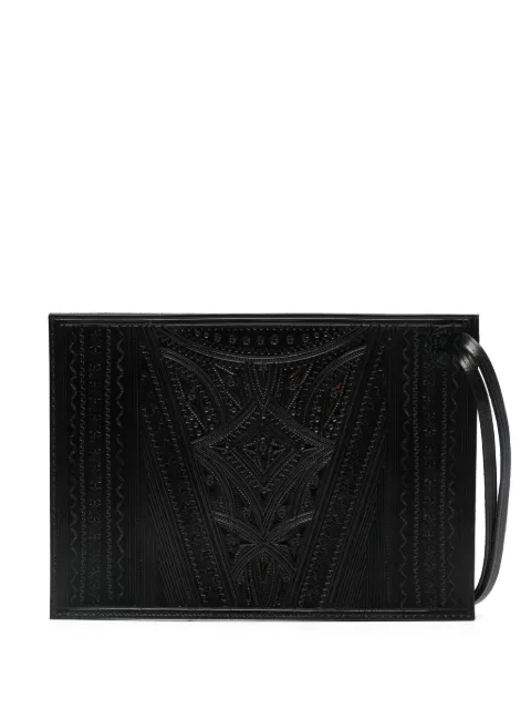 Rier debossed-finish leather messenger bag Black AWS13