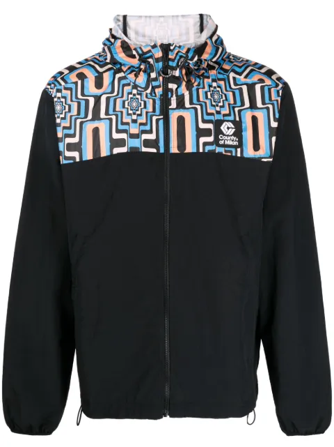 COUNTY OF MILAN Cross-print panelled hooded windbreaker Multicolour CMVL001F23FAB0011033
