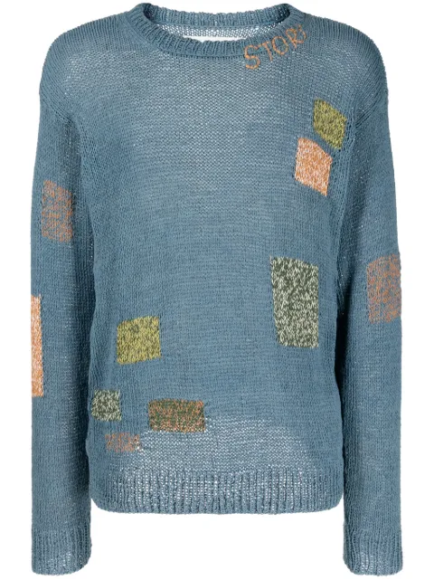 STORY mfg. Spinning geometric intarsia-knit jumper Blue SAW23JUMKEEHANPUR