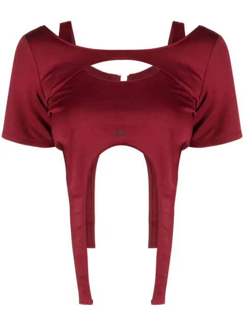 HELIOT EMIL cropped asymmetric T-shirt Red HEW13042RED