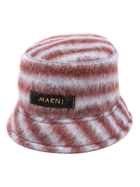 Marni logo-appliqué striped bucket hat Red CLZC0110UXUTW997
