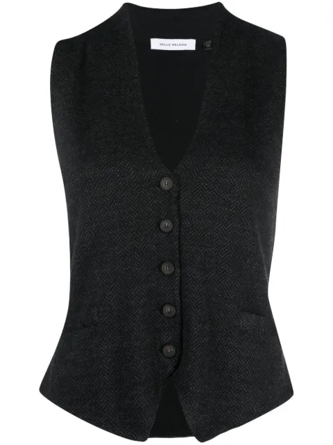 NELLS NELSON button-up V-neck waistcoat Black TJ2105