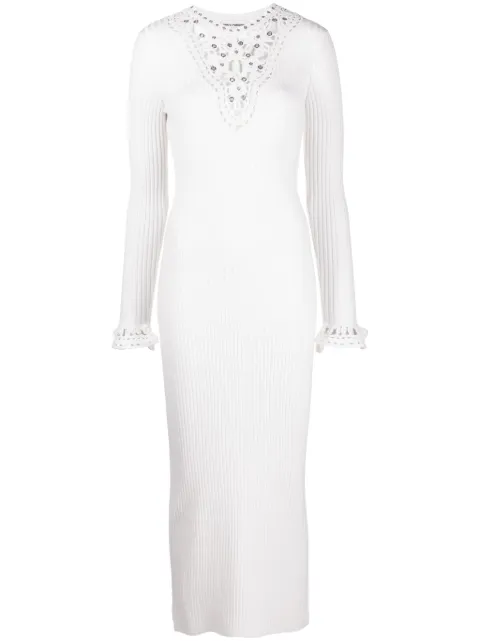 Rabanne open-knit panel midi dress White 23AMRO626ML0238