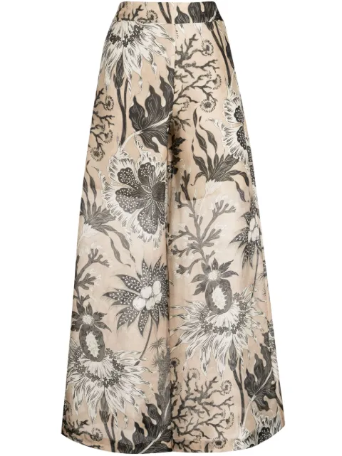Biyan floral-print high-waist palazzo trousers Brown PBFW23006