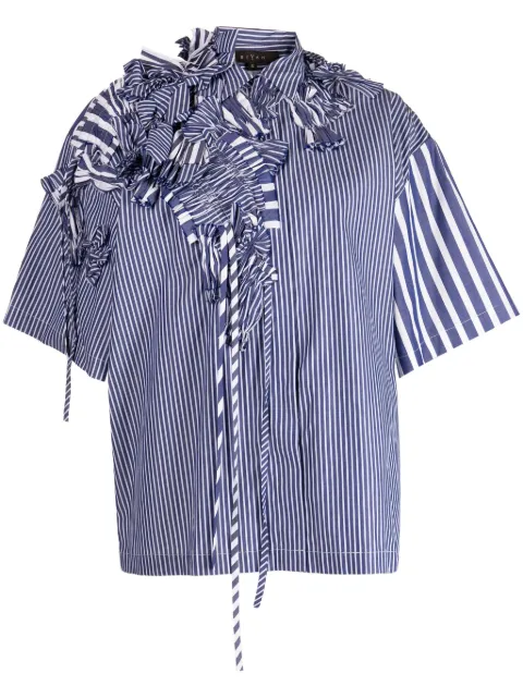 Biyan gathered-detail striped cotton shirt Black BBFW23003