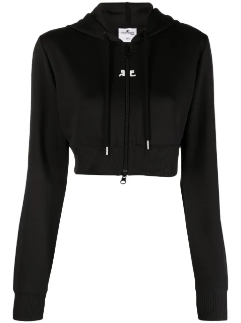 Courrèges logo-patch cropped zipped hoodie Black 323JVE051