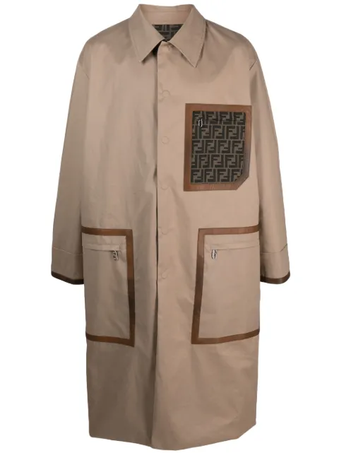 FENDI button-up mid-length trench coat Neutrals FF0741APNG