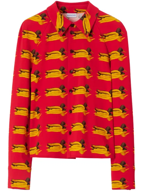Burberry monogram-pattern spread-collar shirt Red 8077284