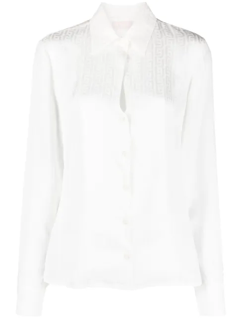 LIU JO monogram-jacquard long-sleeve satin shirt White MF3312T3702