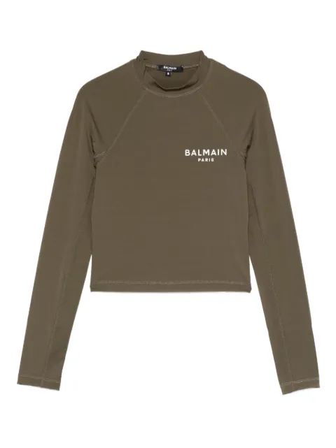 Balmain logo-print long-sleeve T-shirt Green BKM001610