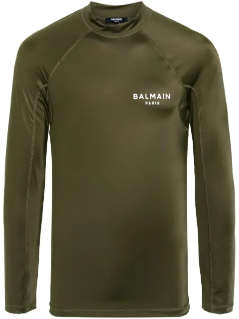Balmain logo-print long-sleeve T-shirt Green BWM021070