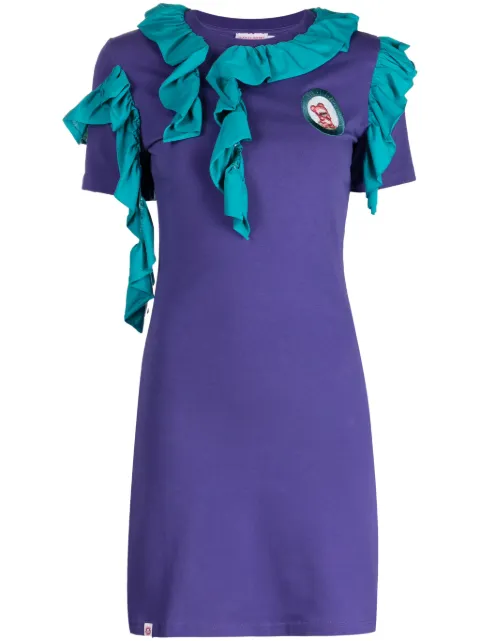Charles Jeffrey Loverboy ruffle-detail logo-embroidered minidress Purple 32060702
