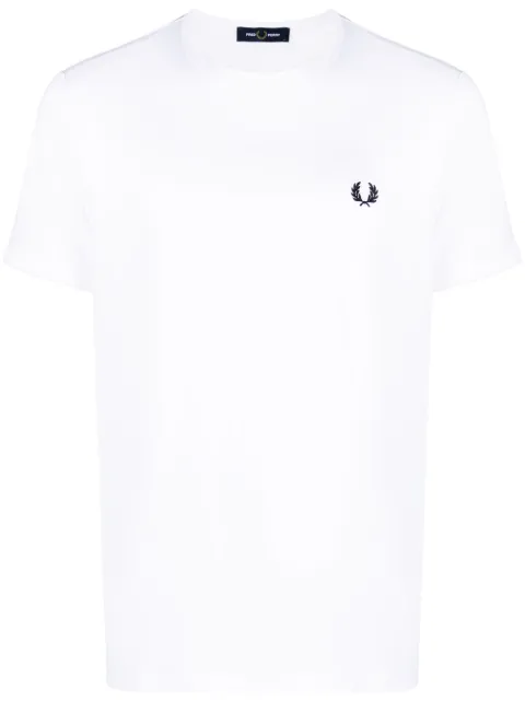 Fred Perry Ringer Wreath-embroidered T-shirt White FPM3519