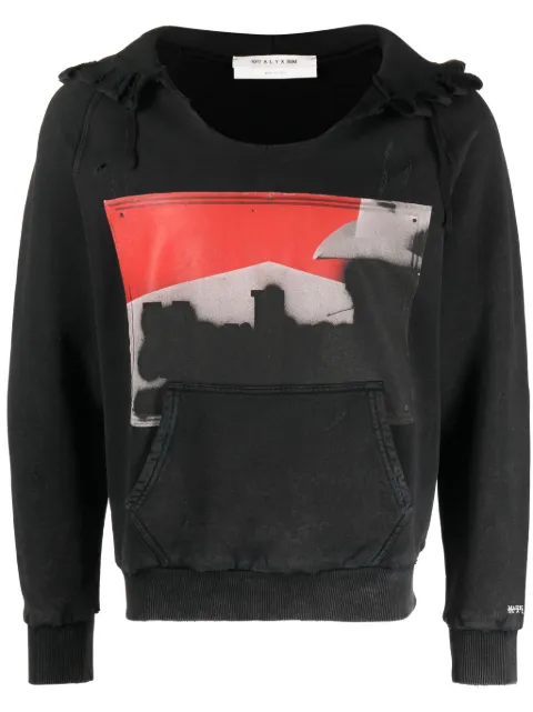1017 ALYX 9SM illustration-print distressed hoodie Black AAUSW0200FA01