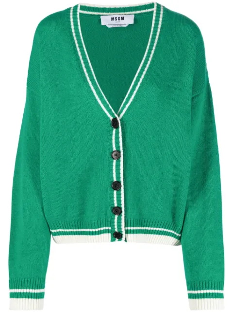 MSGM striped-edge knitted cardigan Green 3541MDM270237787