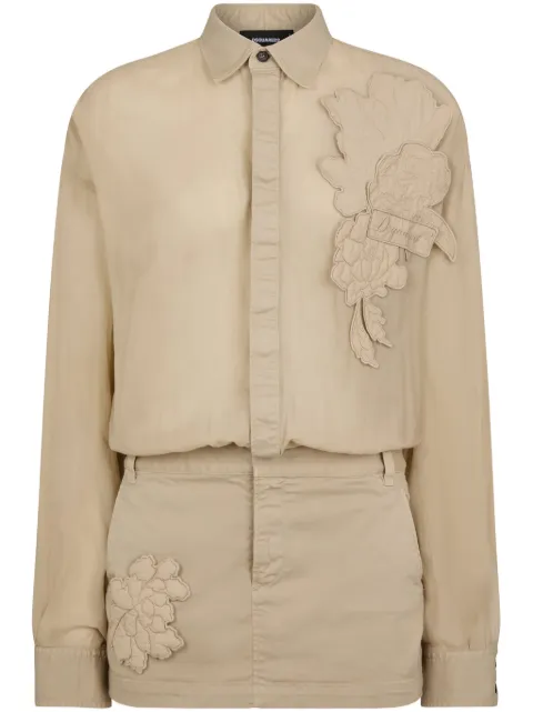 DSQUARED2 floral-appliqué cotton shirt dress Neutrals S72CV0515DTN003