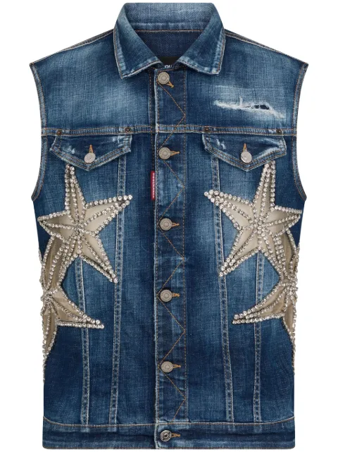 DSQUARED2 star-appliqué embellished denim vest Blue S71FB0472S30342