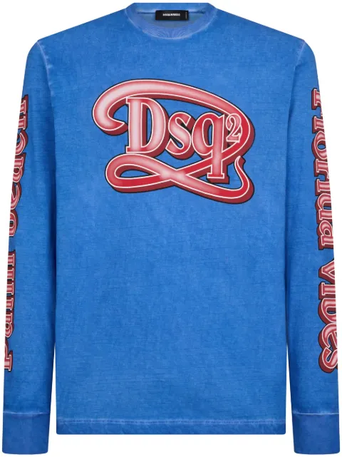DSQUARED2 logo-print stonewashed cotton T-shirt Blue S71GD1388S22507