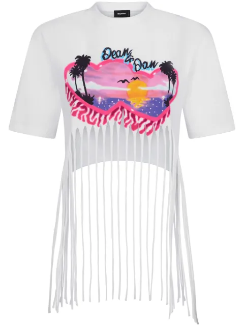 DSQUARED2 graphic-print fringed T-shirt White S72GD0499S24668