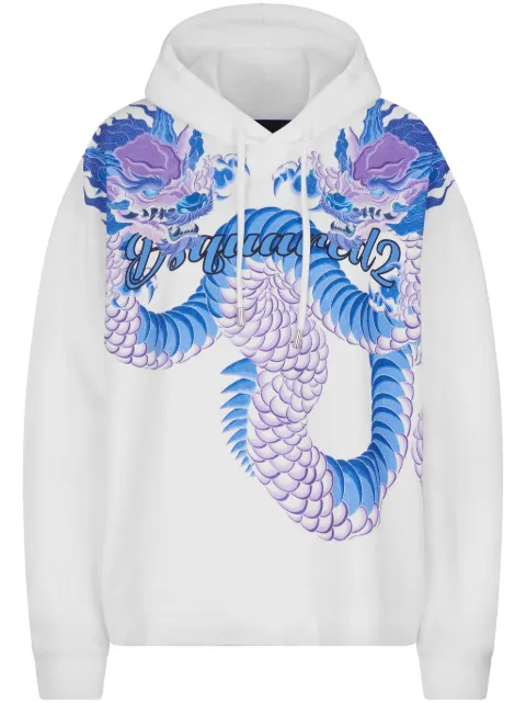 DSQUARED2 graphic-print cotton hoodie White S75GU0523S25551
