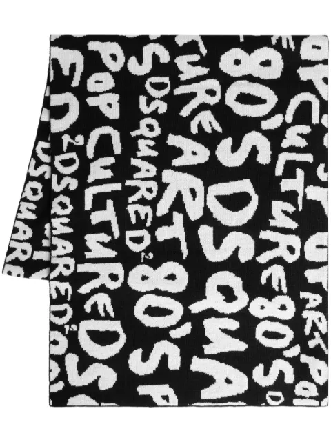 DSQUARED2 logo intarsia-knit wool scarf Black KNM014401W07299