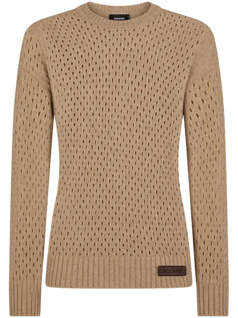 DSQUARED2 logo-patch pointelle-knit jumper Neutrals S74HA1410S18442