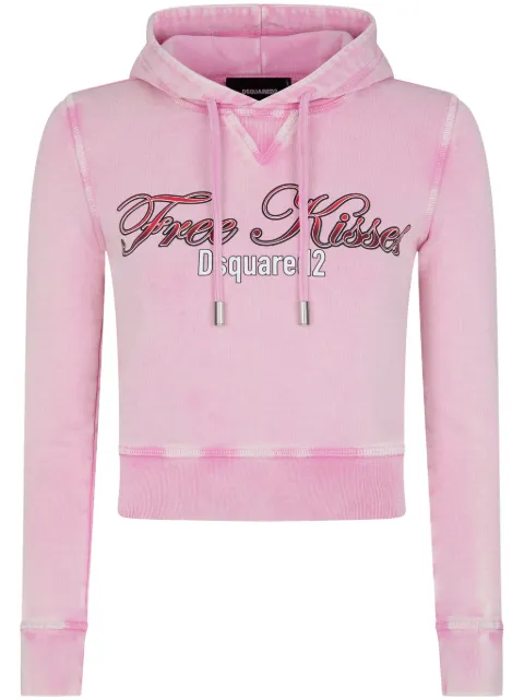 DSQUARED2 slogan-print cropped cotton hoodie Pink S72GU0454S25539