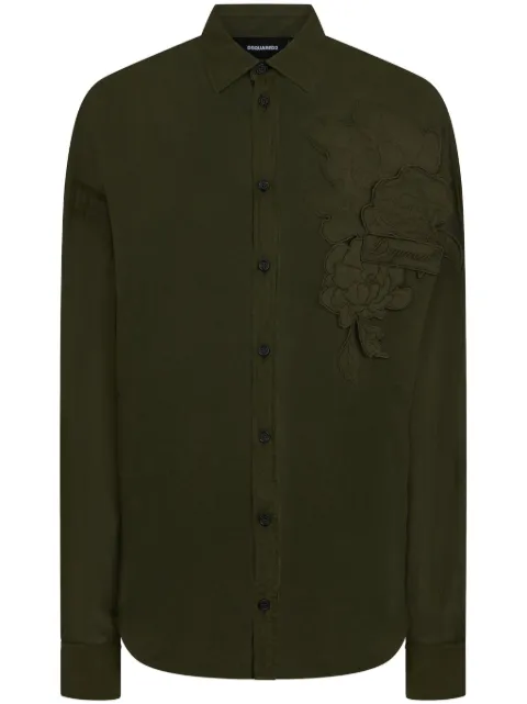 DSQUARED2 logo-patch floral-appliqué cotton shirt Green S72DL0752S78585
