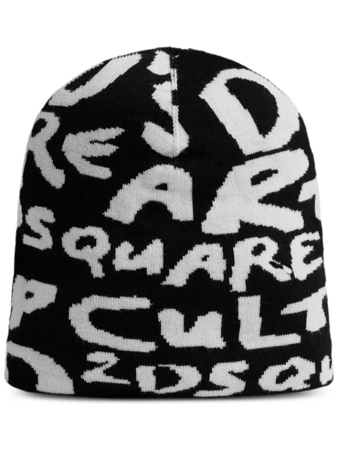 DSQUARED2 logo intarsia-knit wool beanie Black KNM014501W07299
