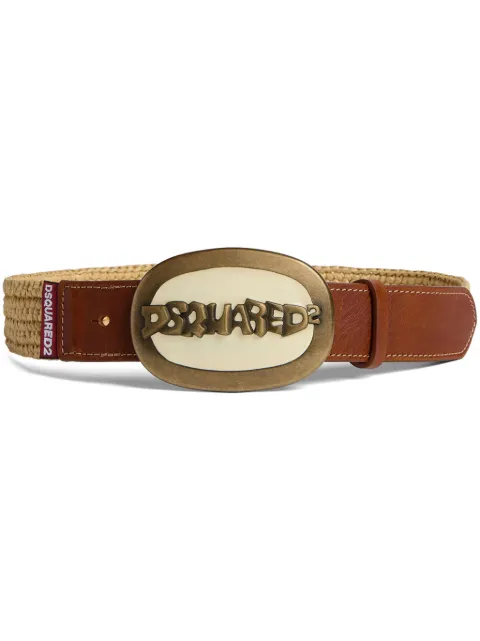 DSQUARED2 logo-buckle raffia belt Brown BEW042228907345