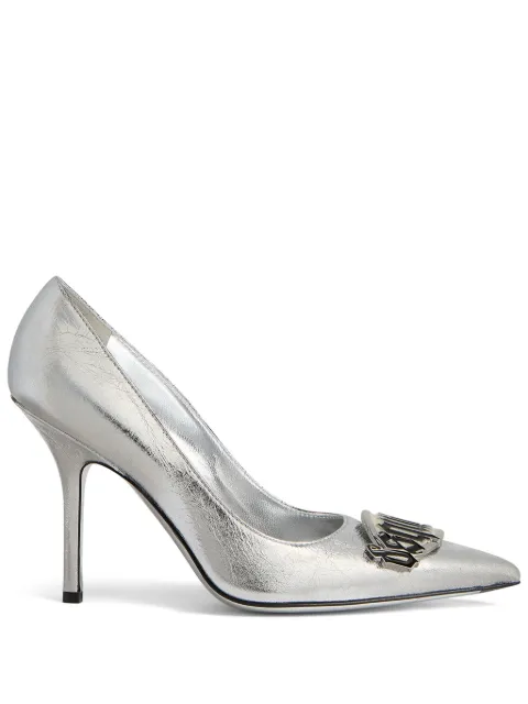 DSQUARED2 100mm logo-plaque leather pumps Silver PPW011014007340