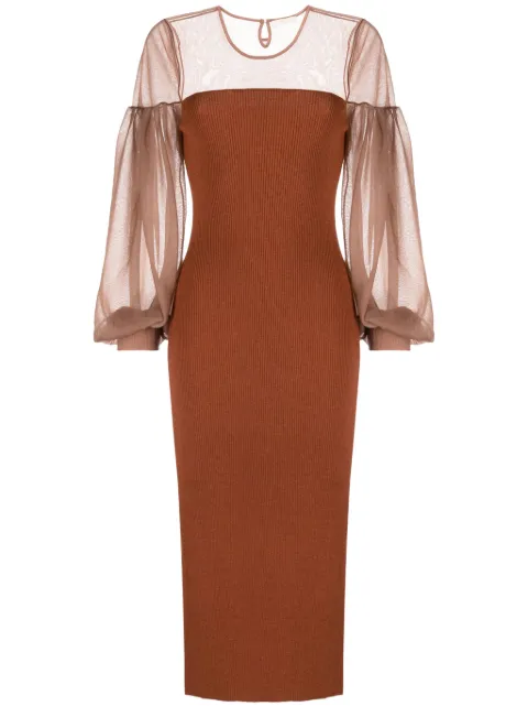 Ulla Johnson Milla sheer-panelling ribbed dress Orange FA230719