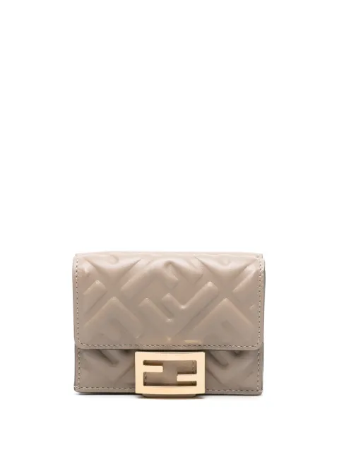 FENDI micro Baguette embossed-monogram trifold wallet Grey 8M0395AAJD