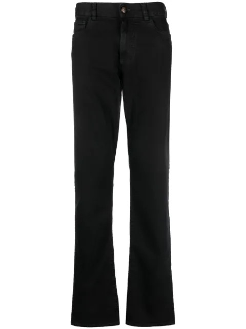 Canali logo-patch slim-fit trousers Black 91719PD00841