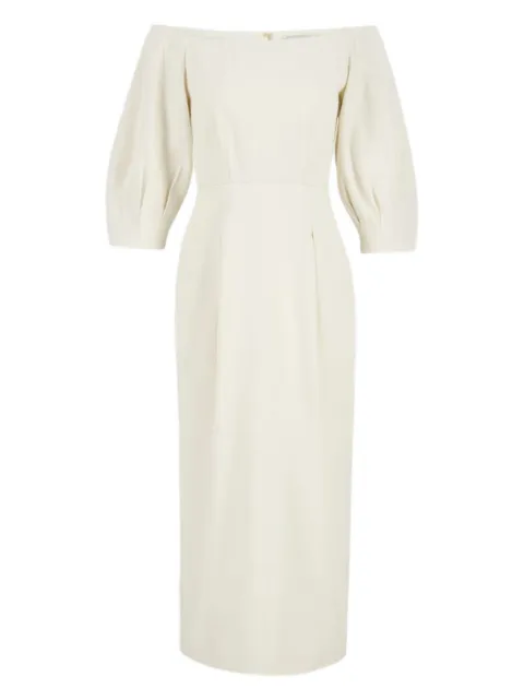 Gabriela Hearst Majano off-shoulder puff-sleeves midi dress Neutrals 423535H002