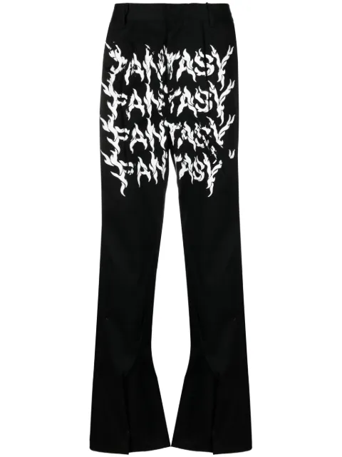 KUSIKOHC slogan-print straight-leg wool trousers Black KUF3MT04APT1186