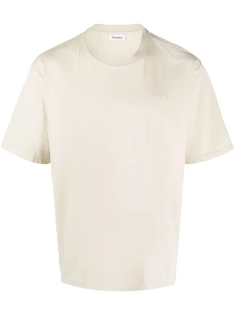 Nanushka logo-embroidered cotton T-shirt Neutrals NU23PFTP02273WORDMARKSHELL