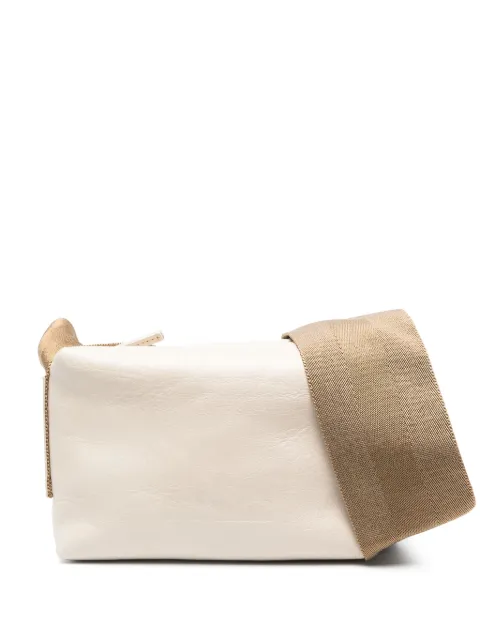 Uma Wang small logo-embossed leather shoulder bag White UB0032
