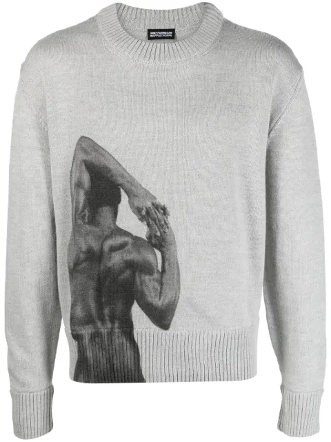 Honey Fucking Dijon intarsia-knit wool-blend jumper Grey HFD08N301