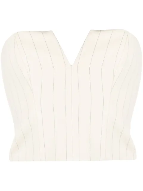 ZIMMERMANN cropped pinstriped corset-style top Neutrals 8443TF231CRMST