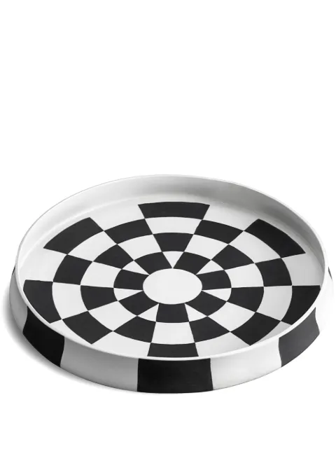 L'Objet Damier porcelain round platter (42cm) Black DM108