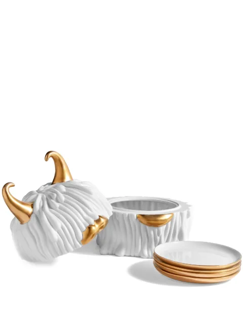 L'Objet Haas Lynda porcelain box and plates (set of four) White HB901