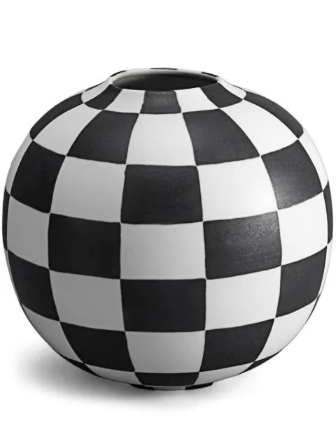 L'Objet small Damier checkerboard vase (20cm) Black DM100